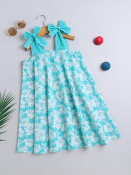 The Magic Wand - Cotton Tie Up Floral Printed Dress- Blue