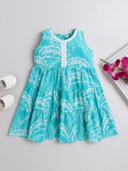 The Magic Wand - Cotton Sleeveless All Over Printed Lace Dress- Turquoise