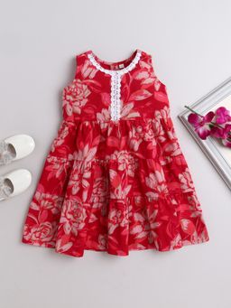 The Magic Wand - Cotton Sleeveless All Over Printed Lace Dress- Red