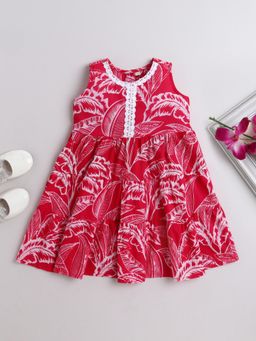 The Magic Wand - Cotton Sleeveless All Over Printed Lace Dress- Fuchsia