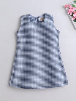 The Magic Wand - Cotton Sleeveless Checks Printed Pinafore Dress- Blue