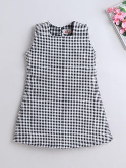 The Magic Wand - Cotton Sleeveless Checks Printed Pinafore Dress- Black