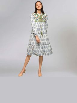 First Resort by Ramola Bachchan - Women Off White Embroidered Peasant A-Line Dress
