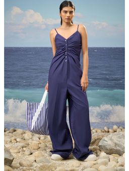 Genes Lecoanet Hemant - Navy Premium Cotton Poplin Spaghetti Jumpsuit