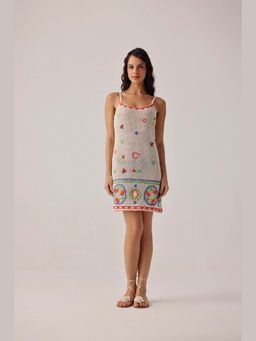 NOIB - Beige Embroidered Ecru Bardot Mini Dress
