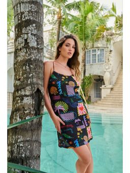 NOIB - Black Seascape Printed Bardot Mini Dress