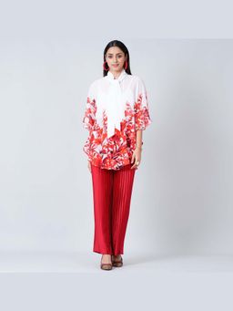 First Resort by Ramola Bachchan - Women Red Floral Top and Pleated Palazzo