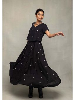 Sutra Art of Clothing - Black Polka Jamdani Top with Skirt