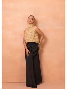 SEW - Beige Checks Top and Drape Skirt