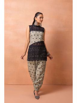 SEW - Sage and Black Polka Dot and Crochet Co-Ord Set