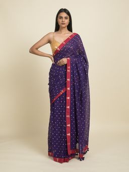 Suta - Blue Mul Cotton with Red Border Saree