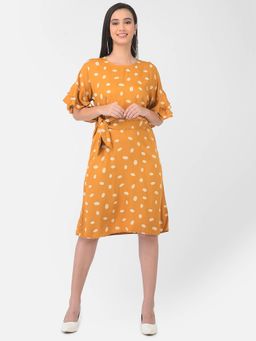CRIMSOUNE CLUB - Women Orange Printed Round Neck Dress