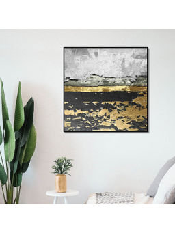 HomeTown - Simon Abstarct Gold Strokes Glossy Mdf Print Painting, Black And Gold 60X60Cm