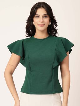 Style Quotient - Women's Green Frill Sleeves Top
