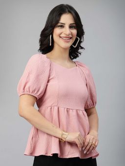 Style Quotient - Women's Texture Peach Polyester Peplum Top