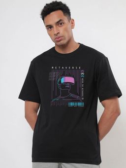 Bewakoof - Mens Black Graphic Oversized T-shirt