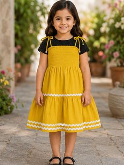The Natkhat Tales - Mustard Girls Smocked Dress