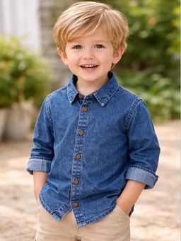 The Natkhat Tales - Blue Kids Casual Cotton Denim Shirt