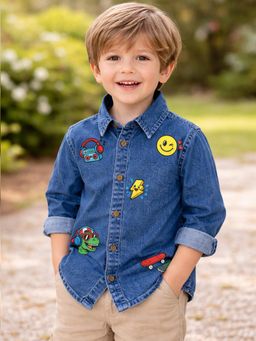 The Natkhat Tales - Blue Kids Casual Cotton Denim Shirt
