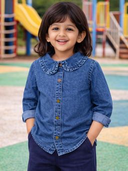 The Natkhat Tales - Blue Kids Casual Cotton Denim Shirt