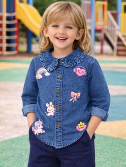 The Natkhat Tales - Blue Kids Casual Cotton Denim Shirt
