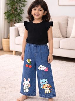 The Natkhat Tales - Blue Girls Cotton Denim Jeans