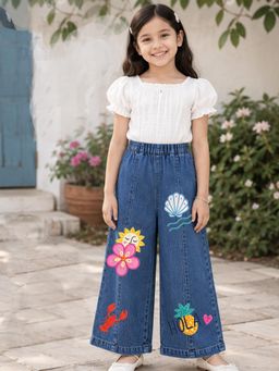 The Natkhat Tales - Blue Girls Cotton Denim Jeans