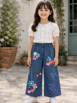 The Natkhat Tales - Blue Girls Cotton Denim Jeans