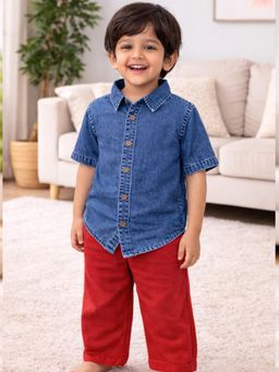 The Natkhat Tales - Blue Kids Casual Cotton Denim Shirt