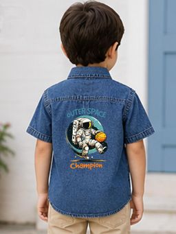 The Natkhat Tales - Blue Kids Casual Cotton Denim Shirt