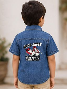 The Natkhat Tales - Blue Kids Casual Cotton Denim Shirt
