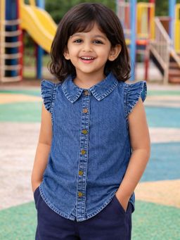 The Natkhat Tales - Blue Kids Casual Cotton Denim Shirt