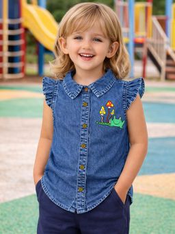 The Natkhat Tales - Blue Kids Casual Cotton Denim Shirt