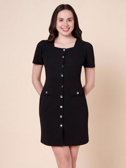 Style Quotient - Women Solid Polyknit Black Mini Dress