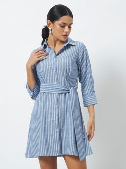 Trend Arrest - Blue Striped Shirt Mini Dress