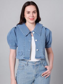 Style Quotient - Women Blue Crop Denim Jacket