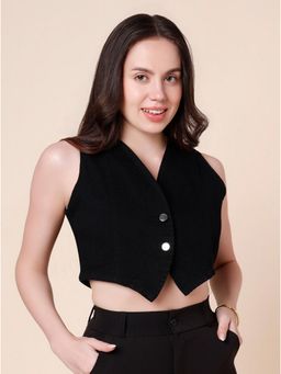 Style Quotient - Women Black Denim Waistcoat
