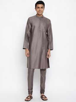 Fabindia - Grey Viscose Silk Slim Fit Kurta (Set of 2)