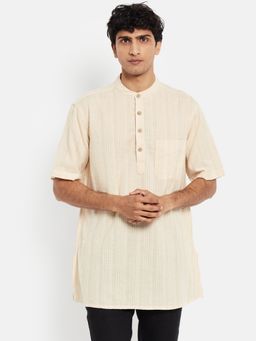 Fabindia - Beige Cotton Dobby Short Kurta