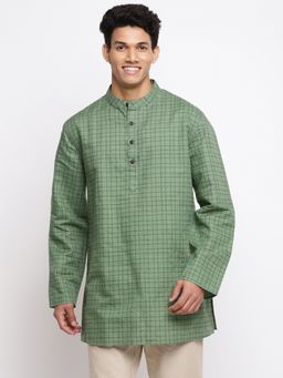 Fabindia - Green Linen Blend Printed Short Kurta