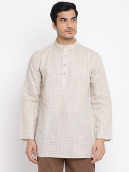 Fabindia - Beige Linen Blend Printed Short Kurta