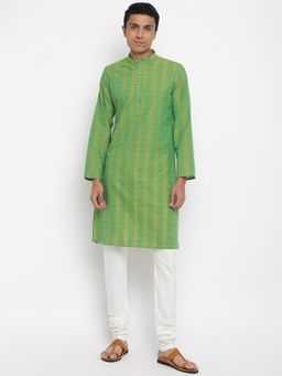 Fabindia - Green Cotton Slim Fit Long Kurta