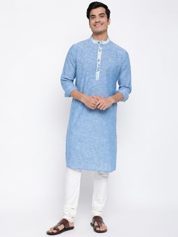 Fabindia - Blue Cotton Slim Fit Long Kurta