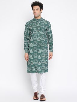 Fabindia - Green Cotton Printed Long Kurta
