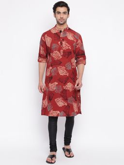 Fabindia - Red Cotton Ajrakh Printed Long Kurta