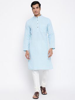 Fabindia - Blue Cotton Printed Long Kurta