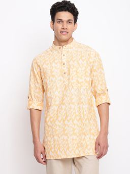 Fabindia - Yellow Cotton Abstract Short Kurta
