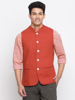 Fabindia - Red Cotton Woven Slim Fit Jacket