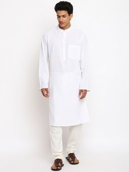 Fabindia - White Cotton Dobby Slim Fit Long Kurta