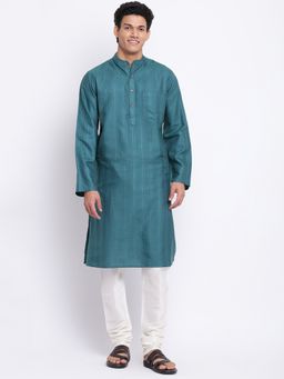 Fabindia - Green Viscose Blend Dobby Long Kurta